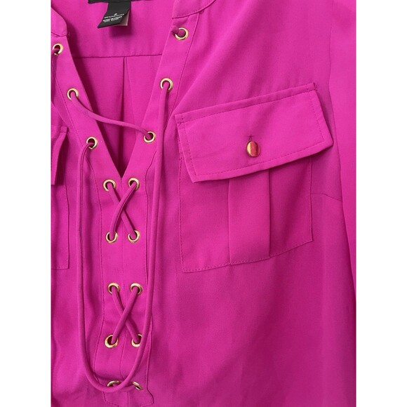 Inc International Concepts Magenta Grommet-Lace up Blouse  size 2 office party - Picture 3 of 4